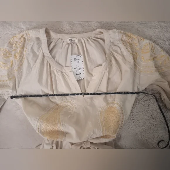 Rhea Handmade Cotton Silk Floral Embroidered White Festival Boho Midi Dress  XL - Picture 12 of 13